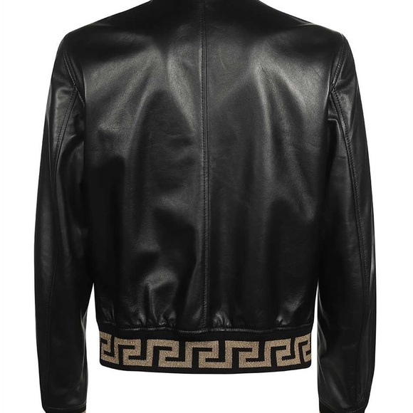 Versace Black Bomber Jacket with Gold Greek Key Accents - Picture 2 of 9